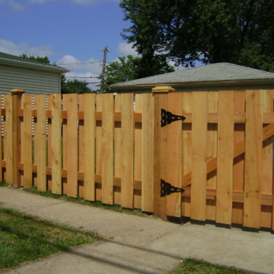 Photo of a shadowbox wood fence installed by First Fence Company