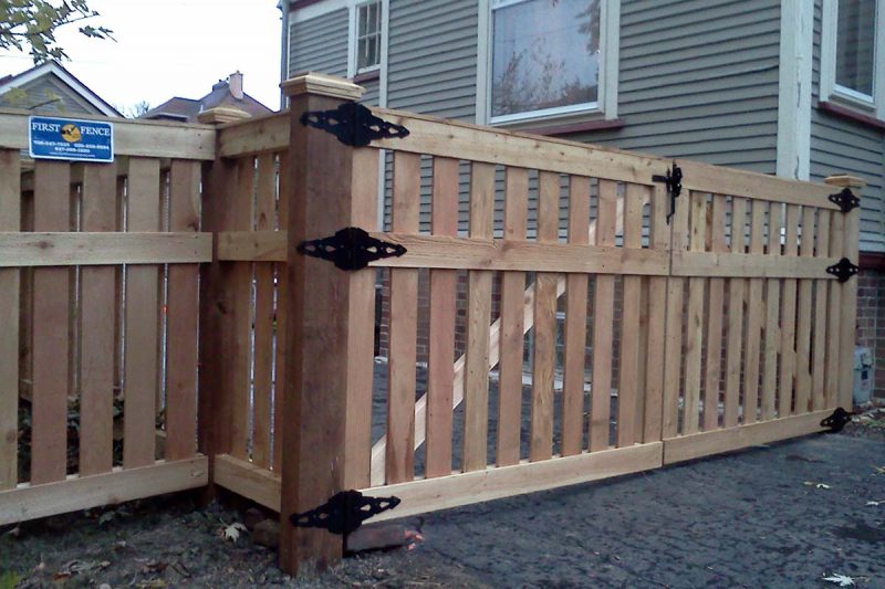 Photo of a custom wood gate installed by First Fence