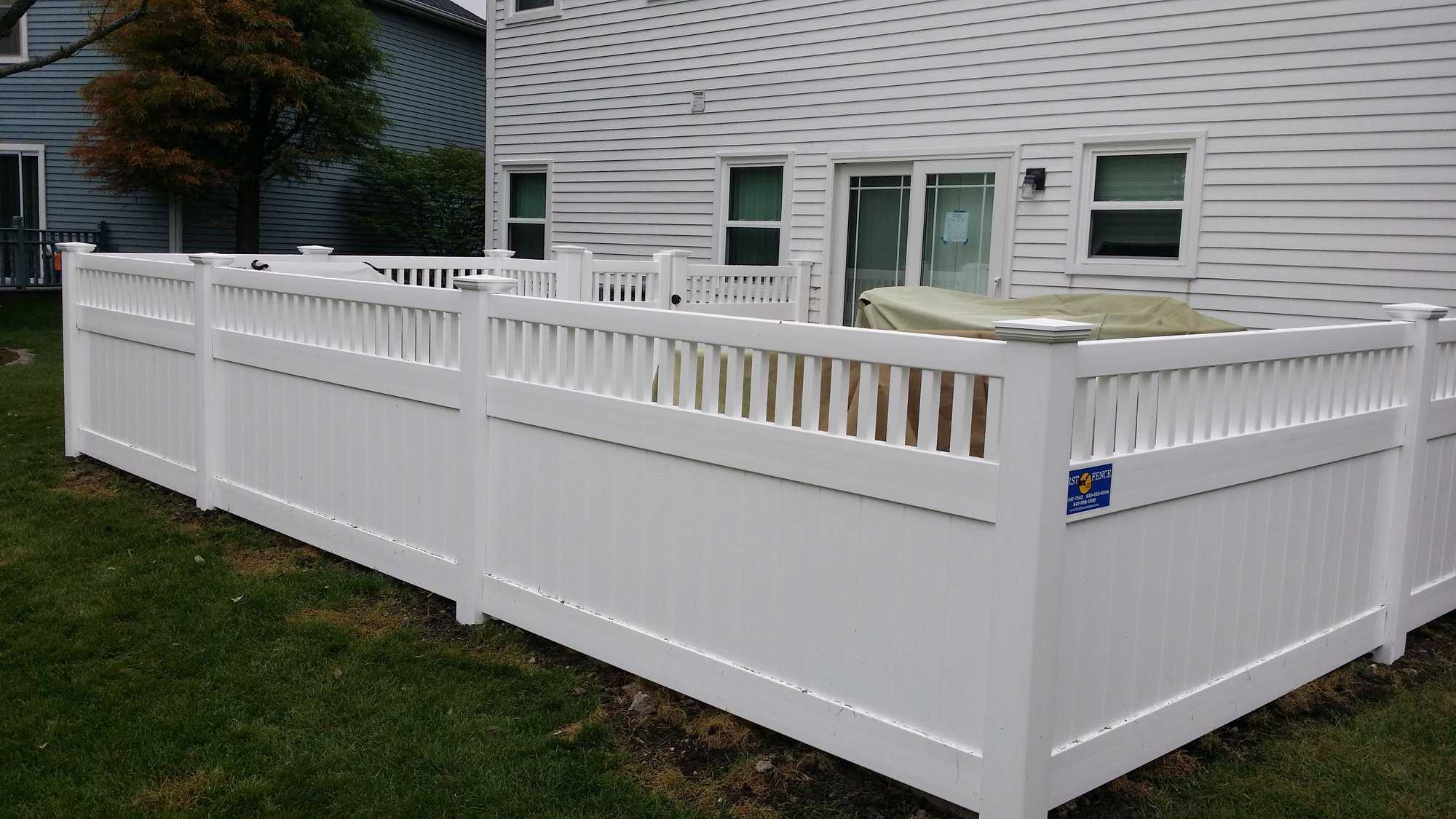Photo of a semi-private vinyl fence installed by First Fence Company in Hillside, IL